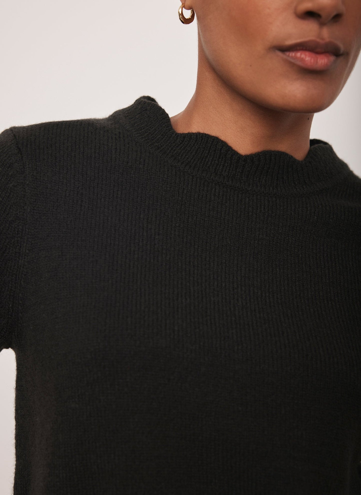 Black Scallop Knit Top