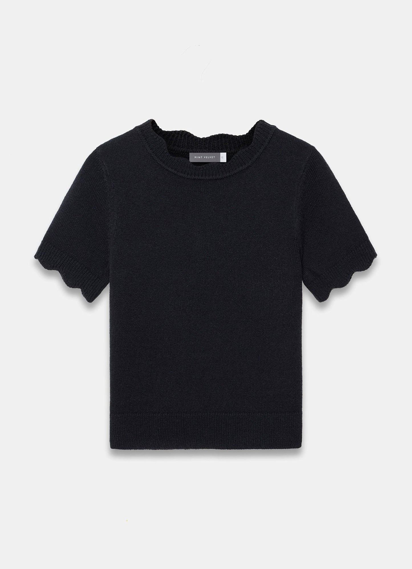 Black Scallop Knit Top