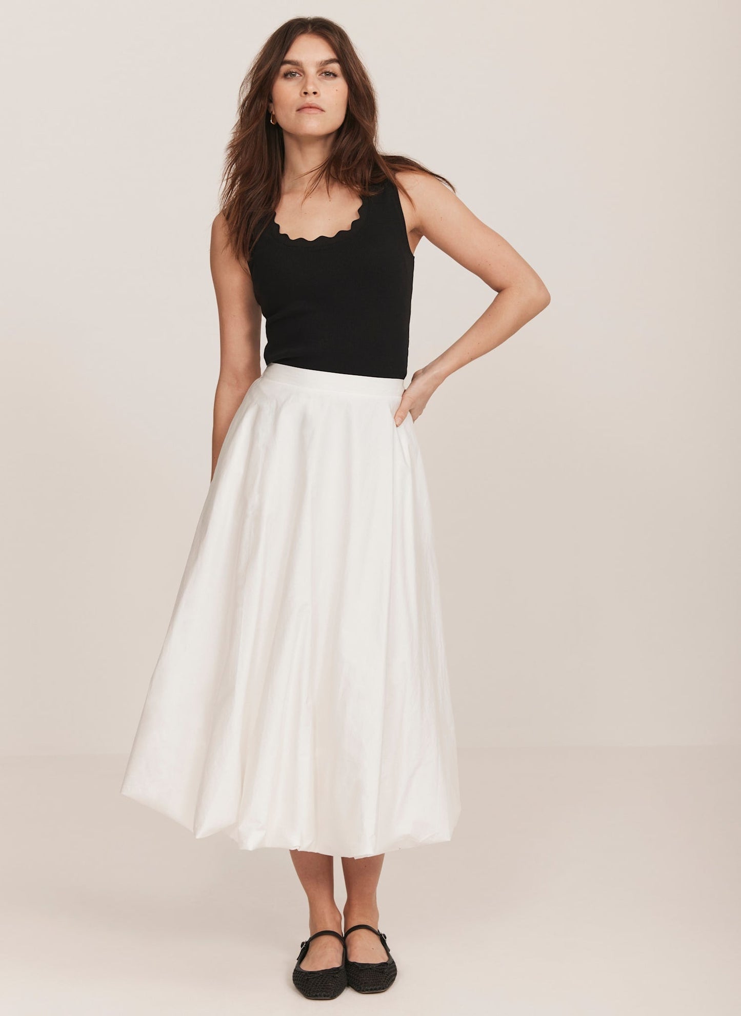 Black Scallop Trim Vest Top