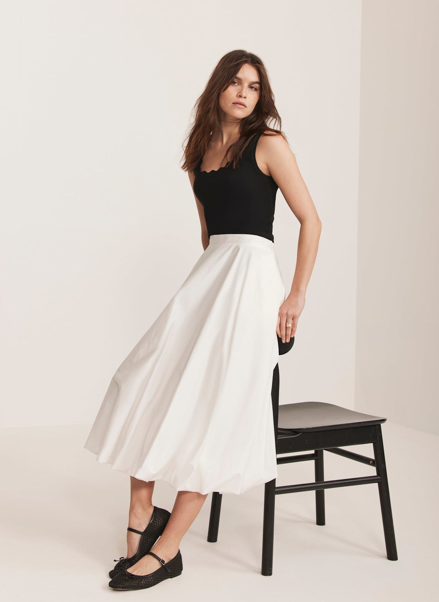 Black Scallop Trim Vest Top