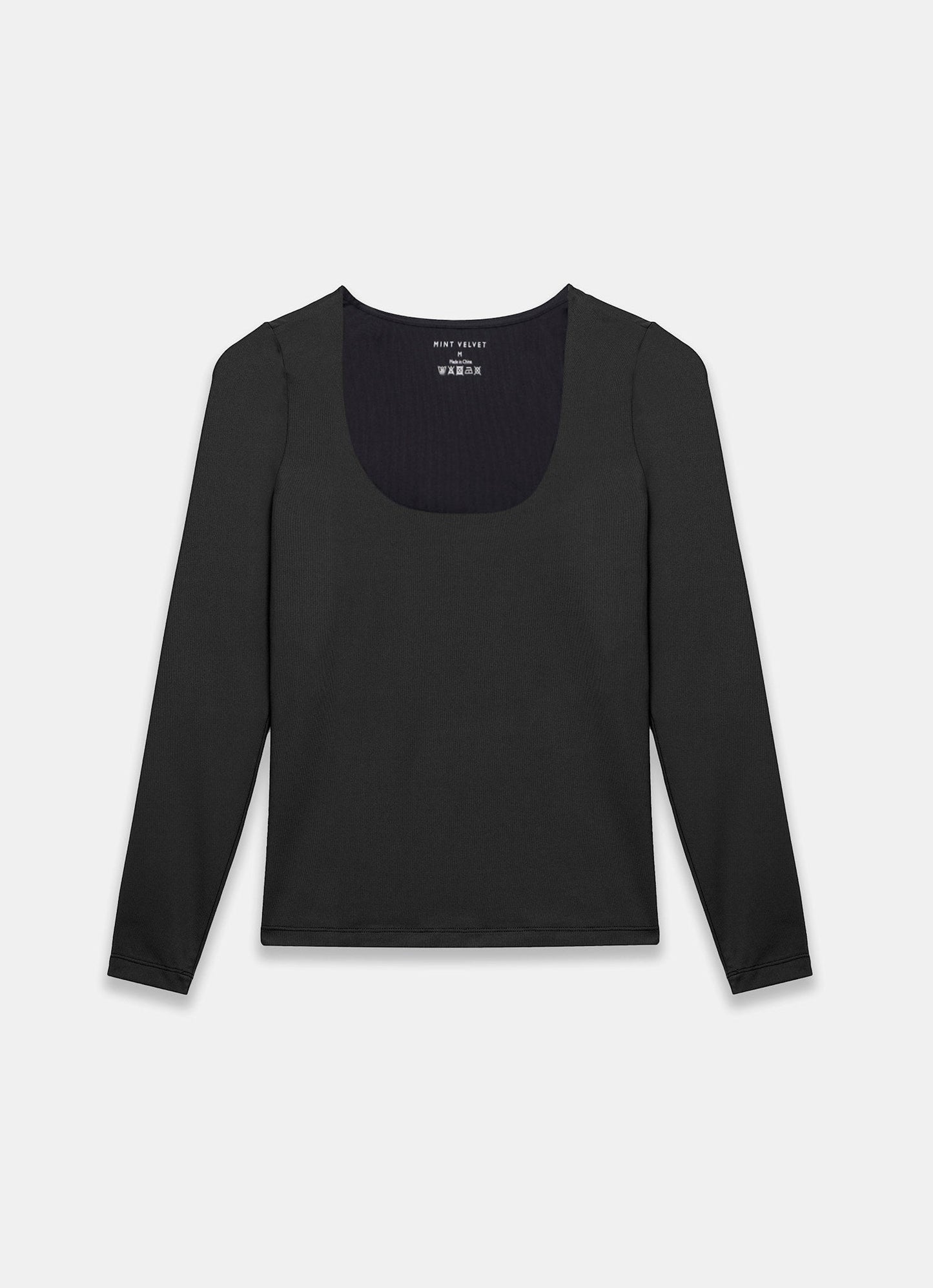 Black Scoop Neck Long Sleeve Top