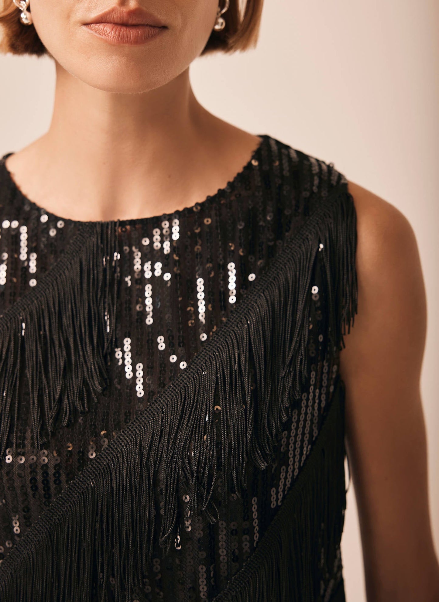 Black Sequin Tassel Top