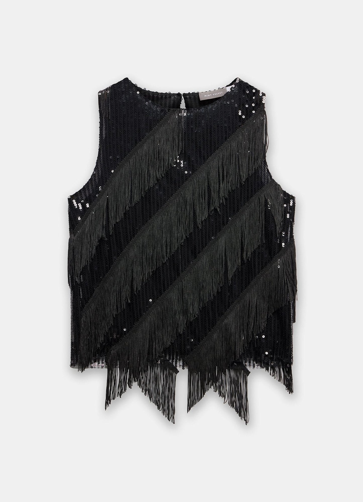 Black Sequin Tassel Top