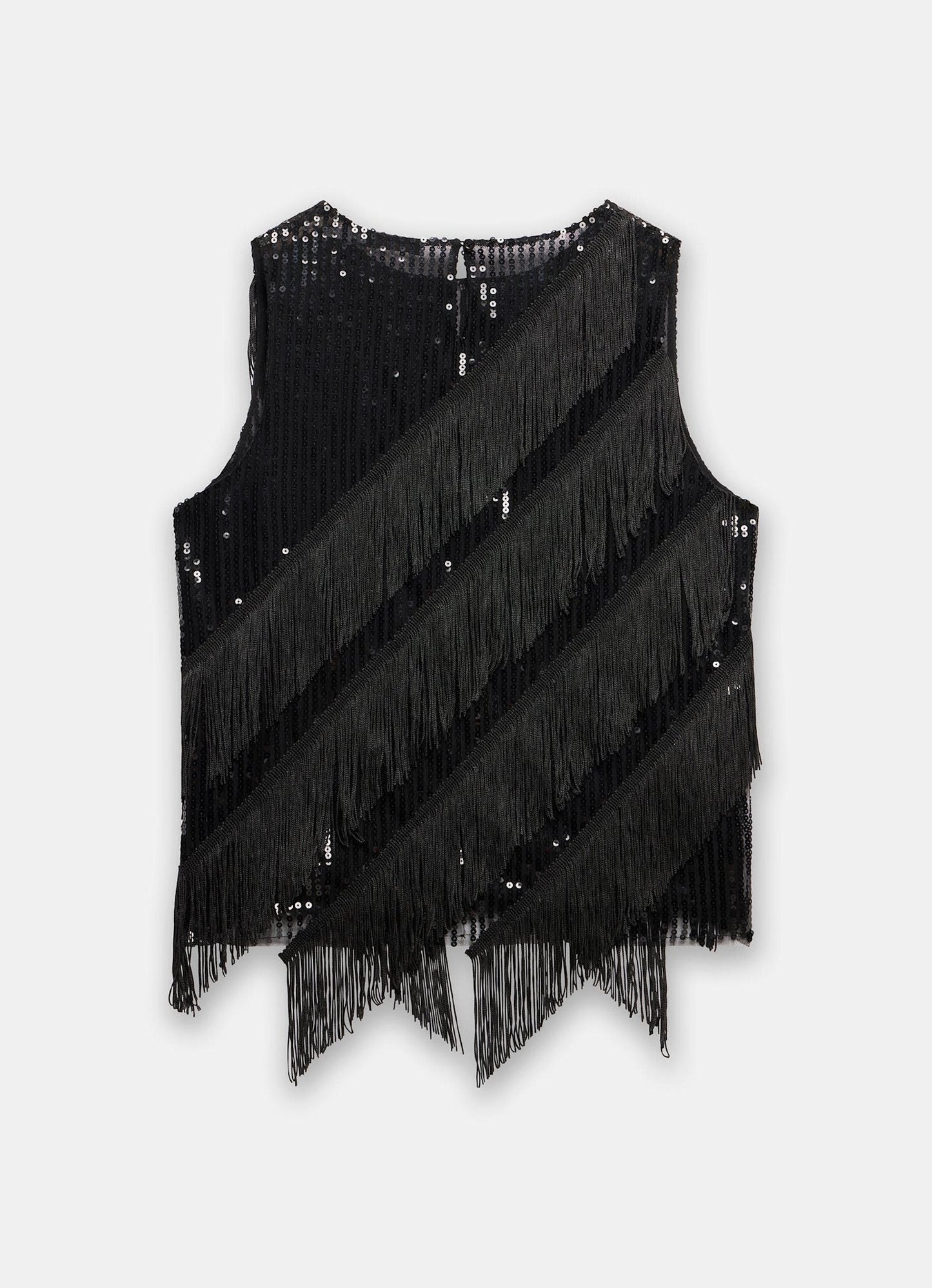 Black Sequin Tassel Top