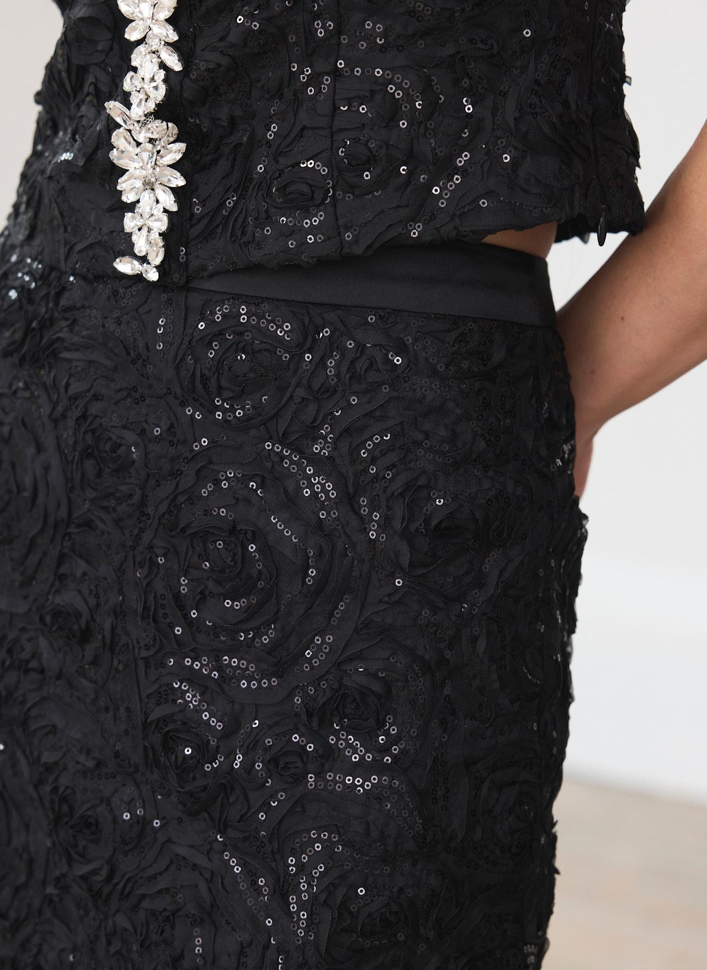 Black Sequin Midi Skirt