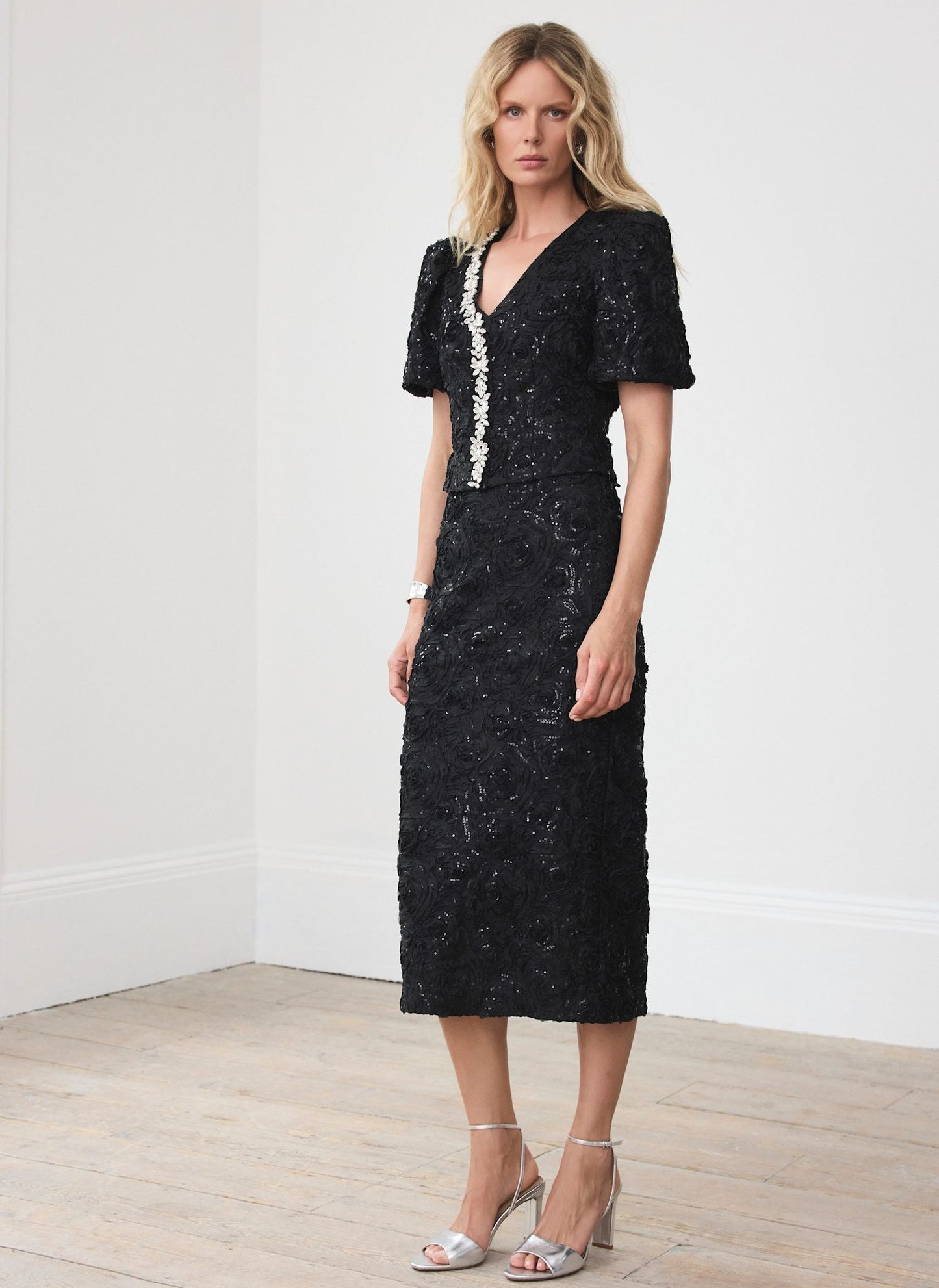 Black Sequin Midi Skirt