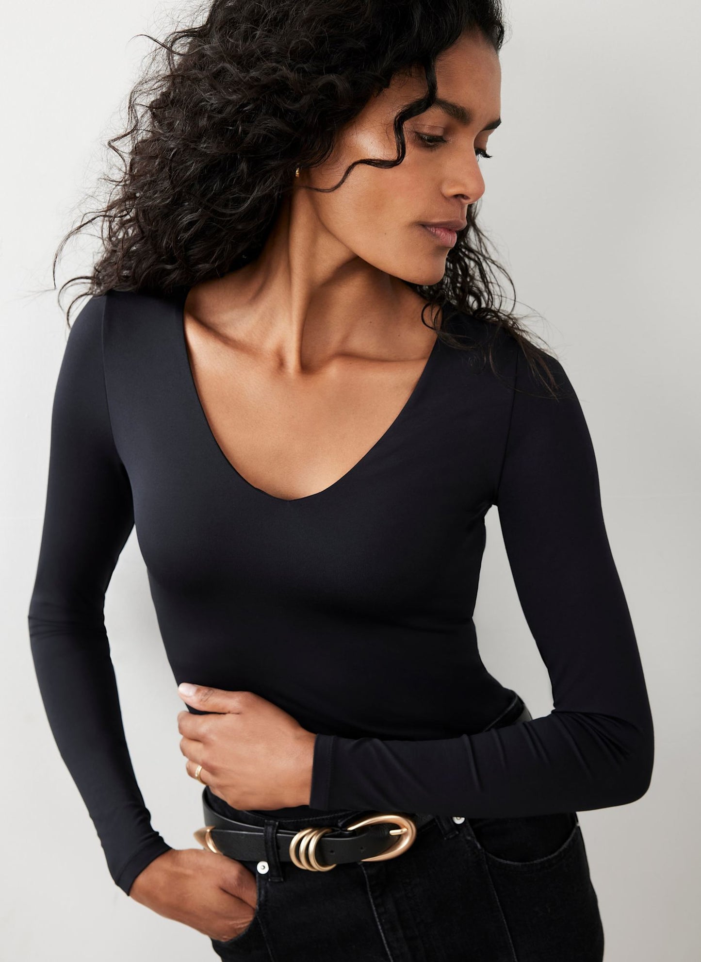 Black V Neck Layering Top