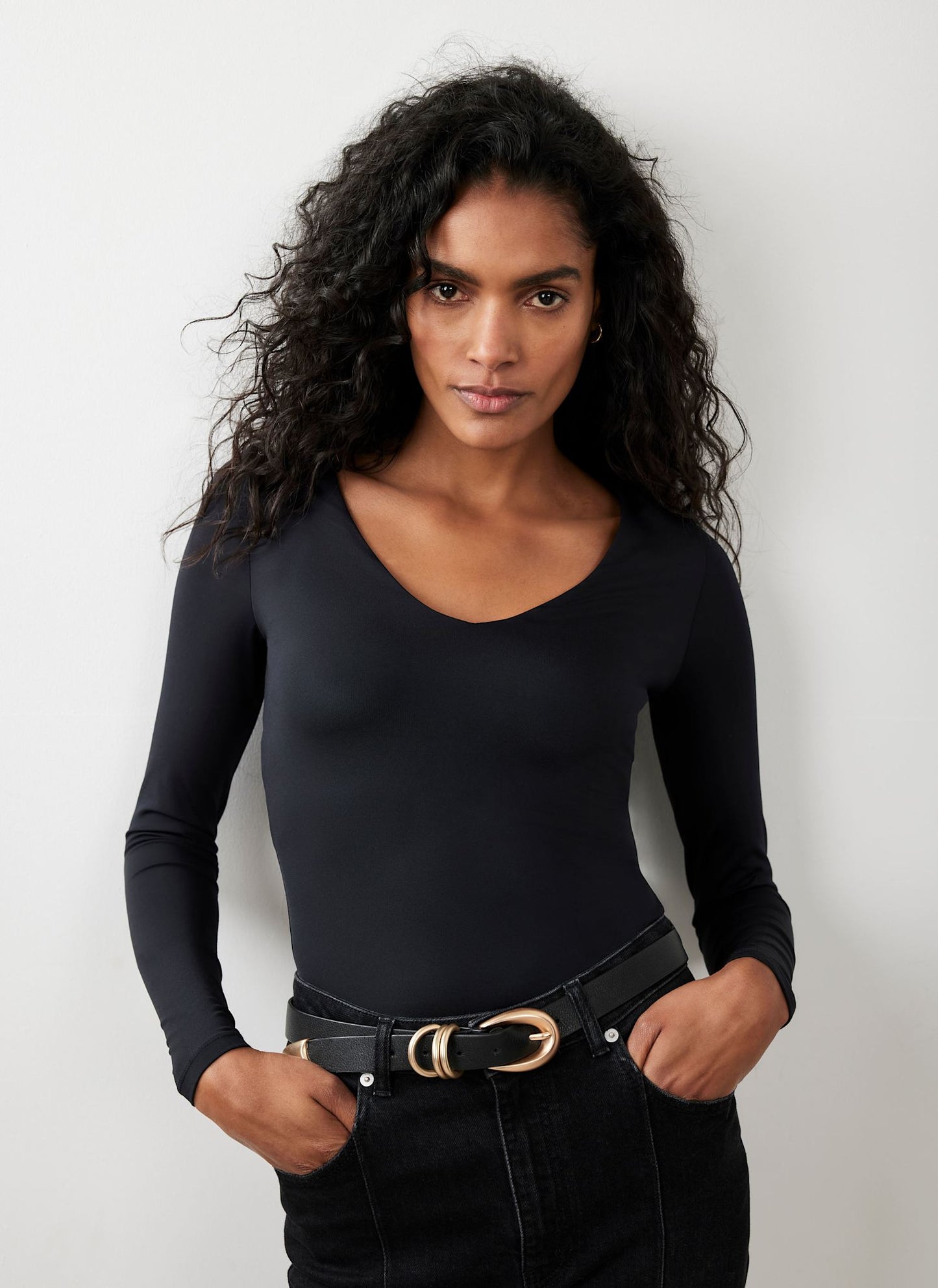 Black V Neck Layering Top