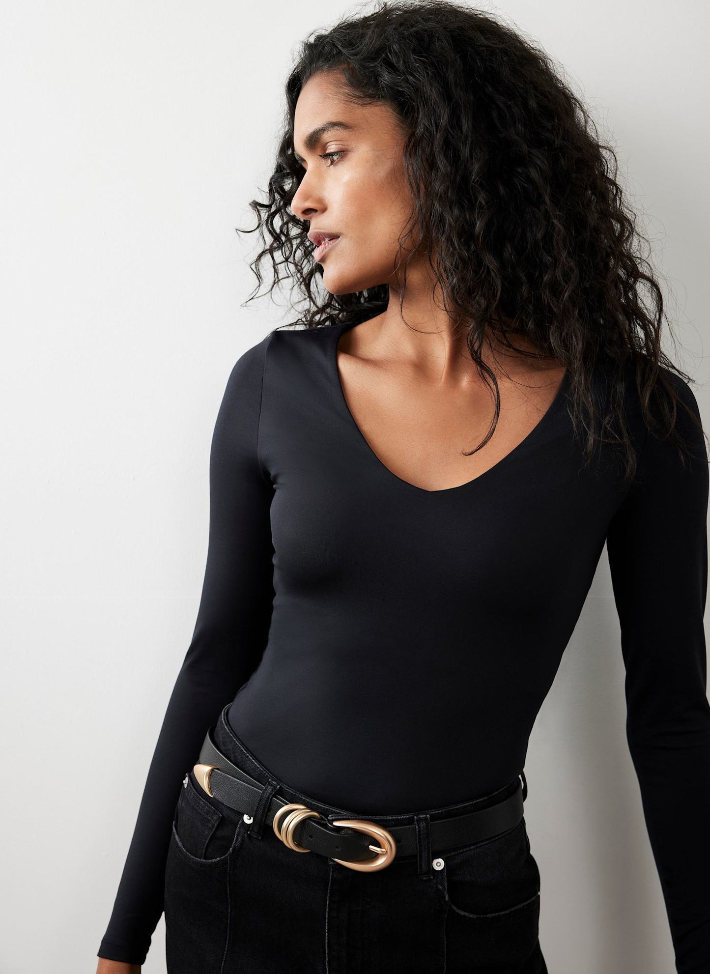 Black V Neck Layering Top