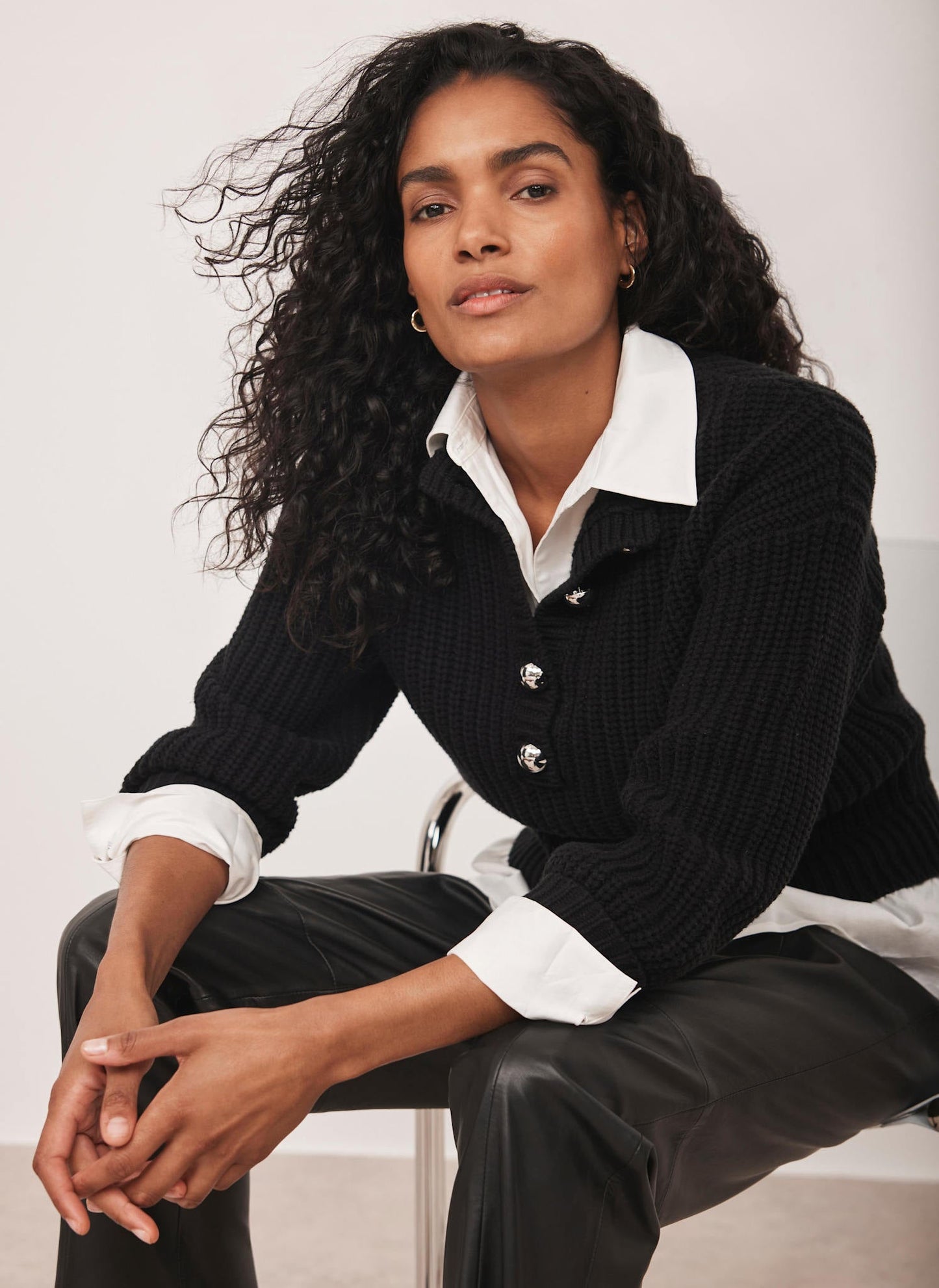 Black Button Detail Layered Shirt Knit Jumper