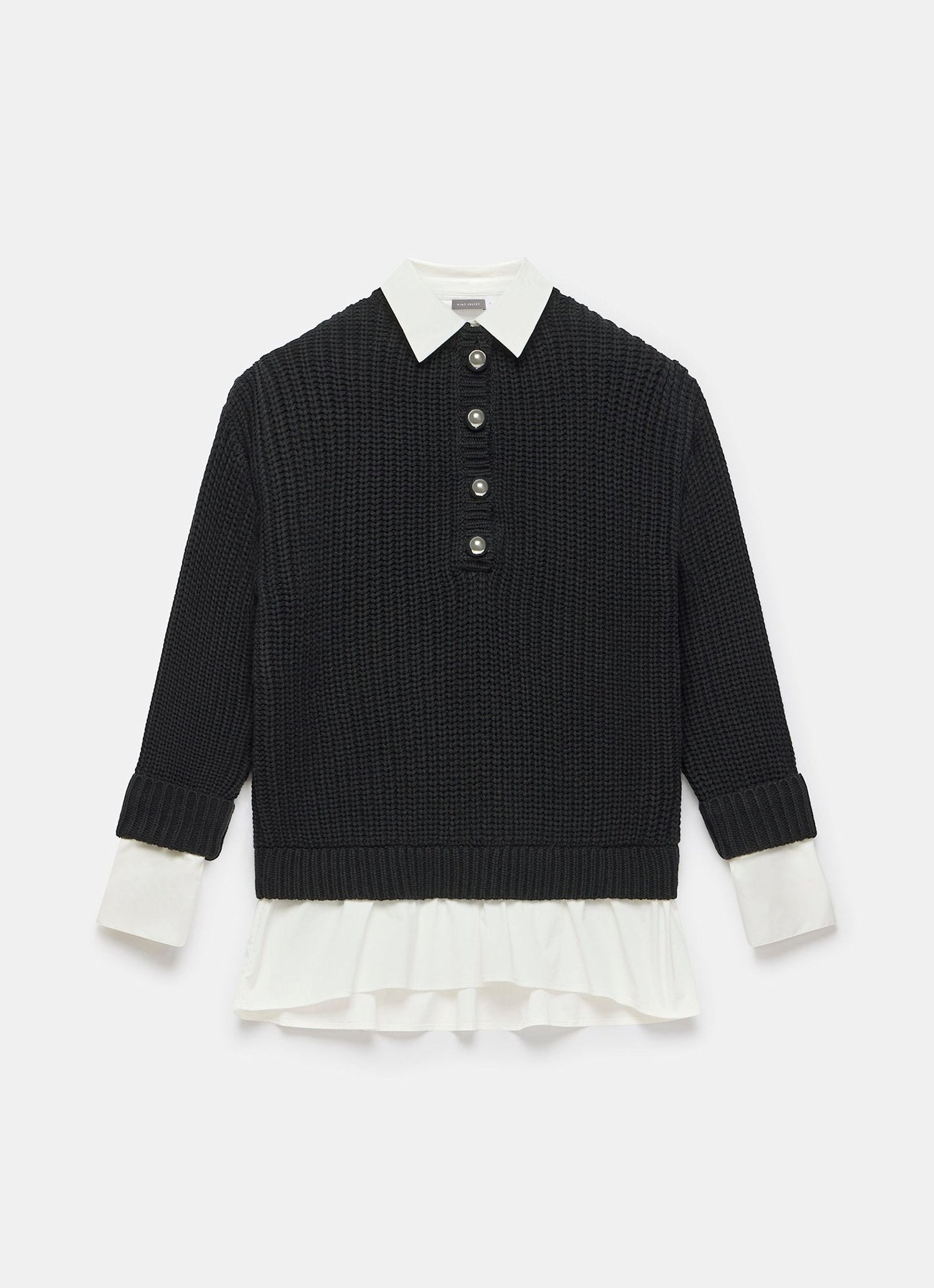 Black Button Detail Layered Shirt Knit Jumper