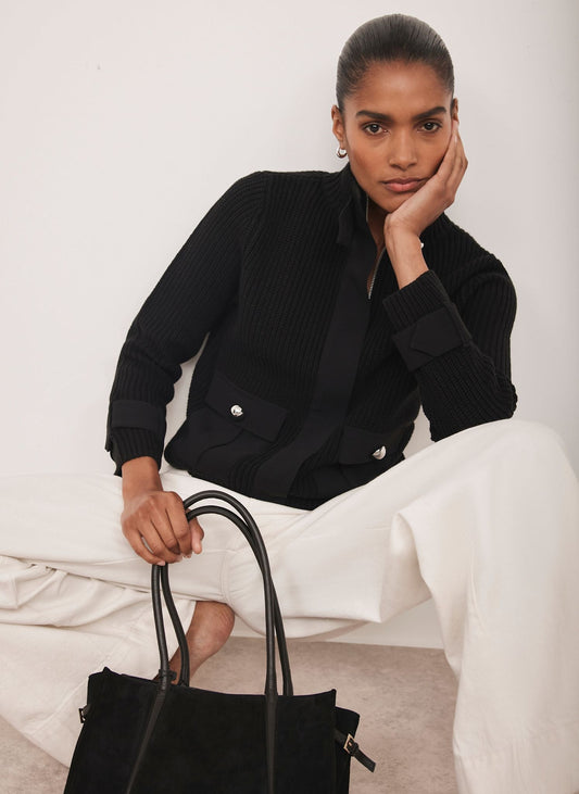 Black Cotton Blend Ribbed Jacket