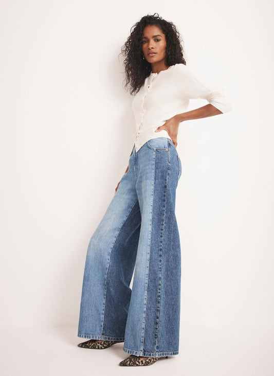 Indigo Contrast Denim Wide Leg Jeans