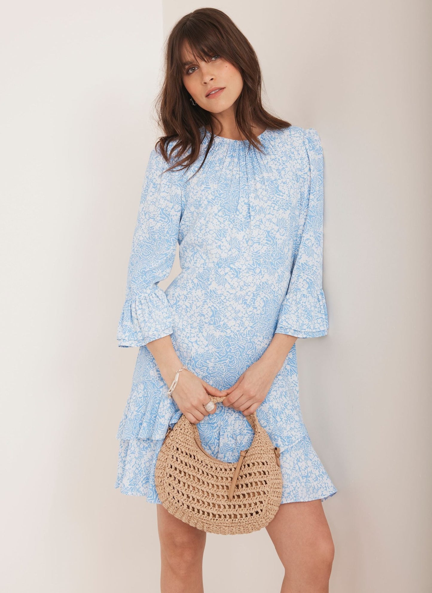 Blue Floral Print Mini Dress