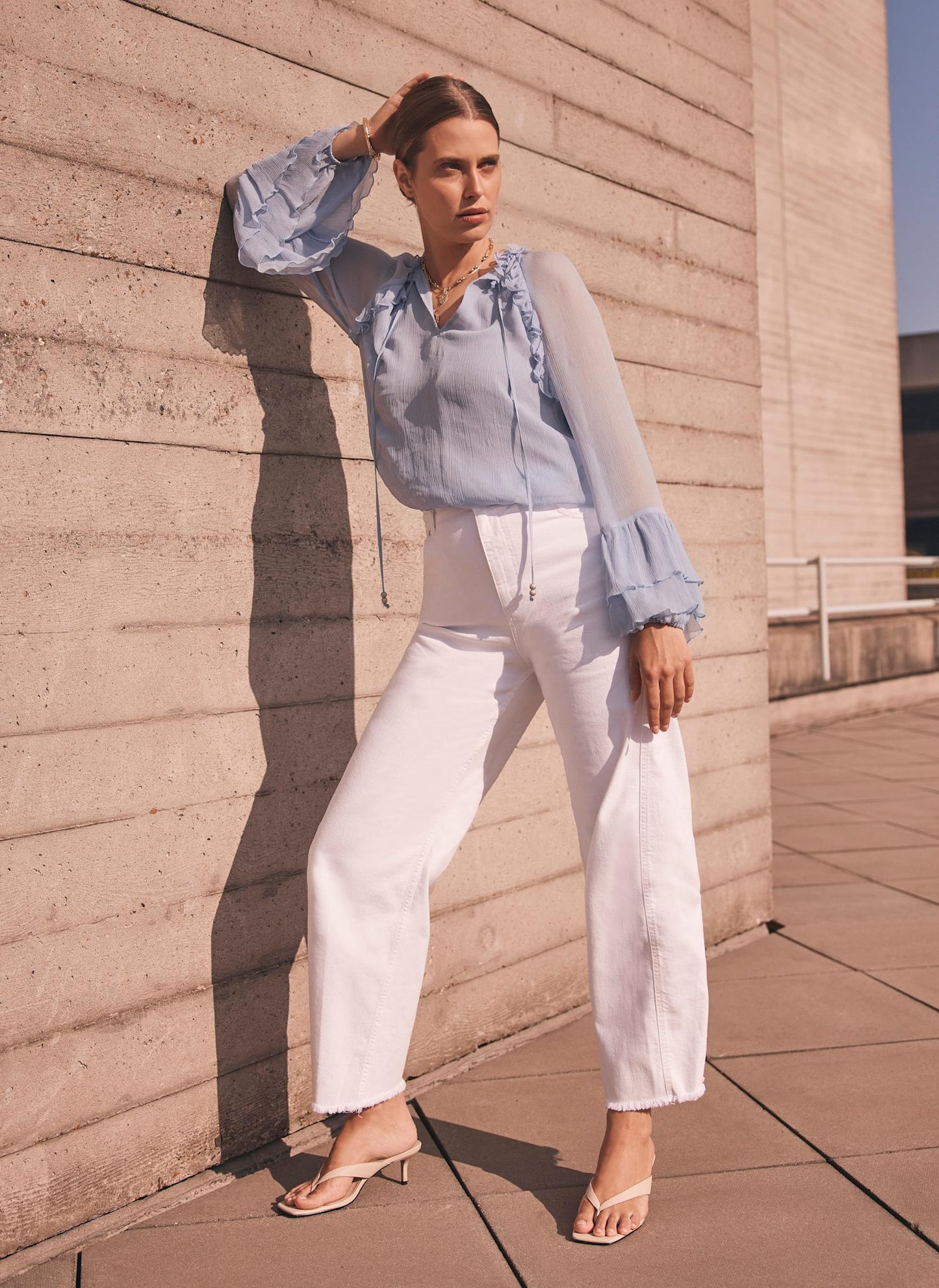 Blue Ruffle Detail Blouse