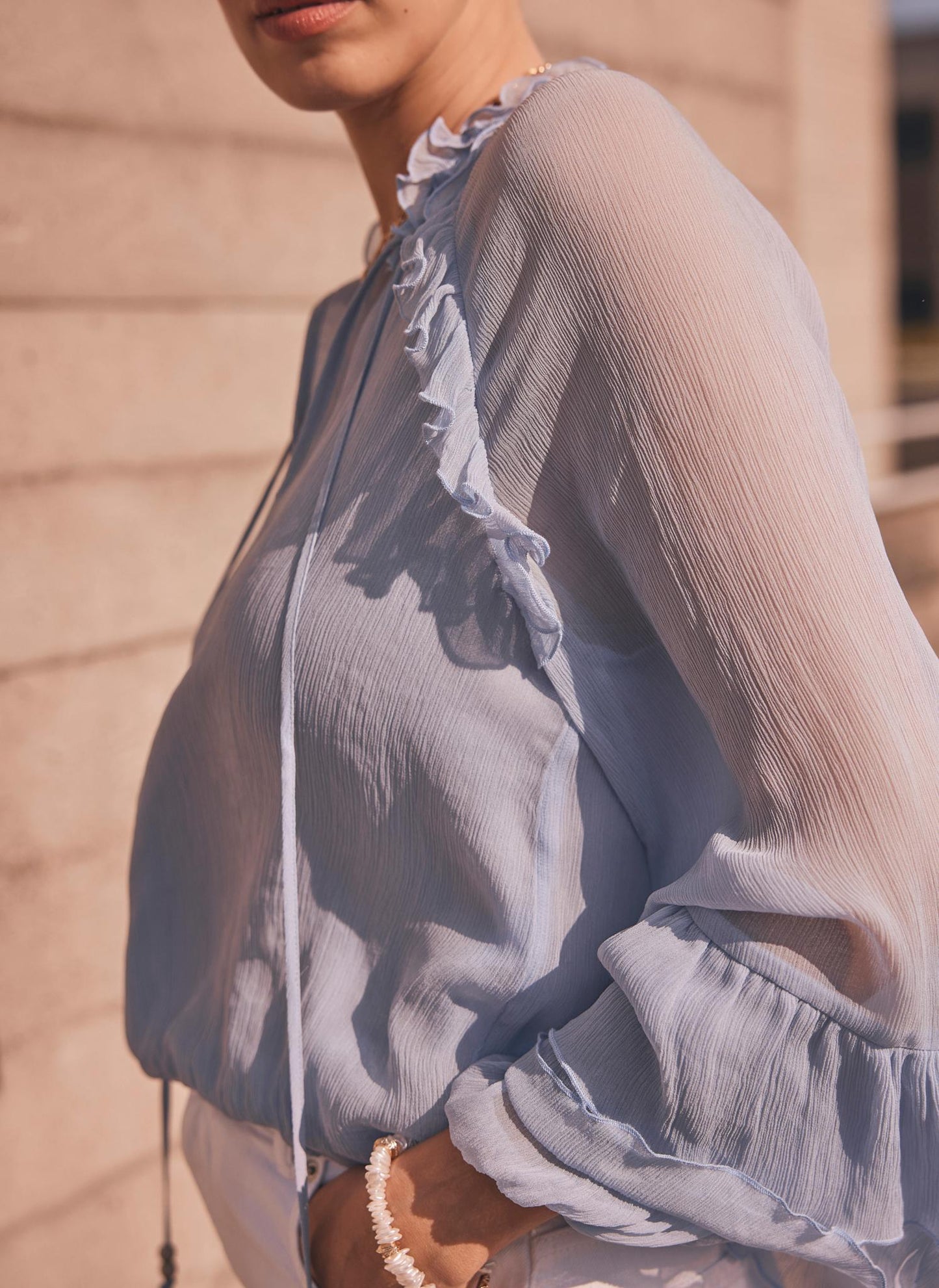 Blue Ruffle Detail Blouse