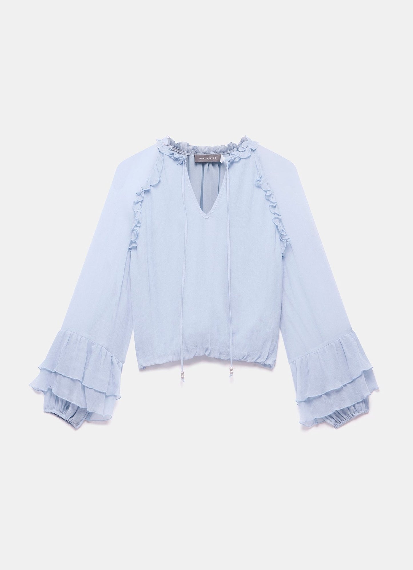 Blue Ruffle Detail Blouse