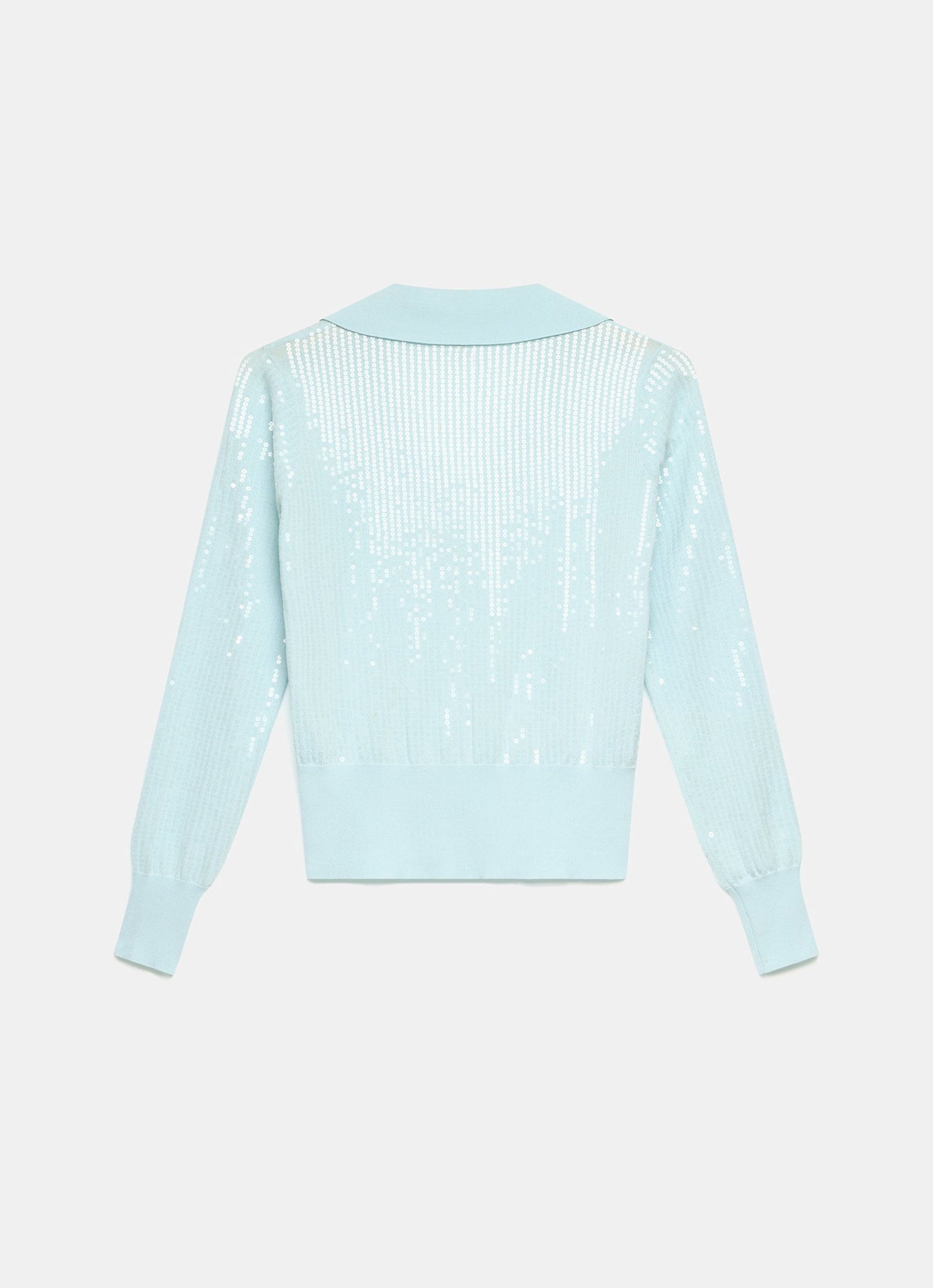 Blue Sequin Knit Polo Top