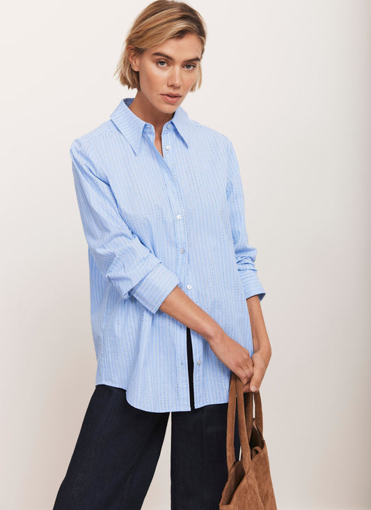 Blue Striped Diamante Detail Shirt