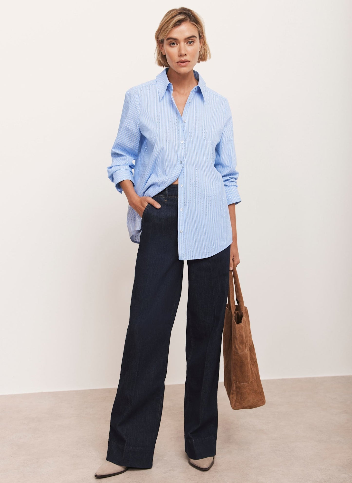 Blue Striped Diamante Detail Shirt
