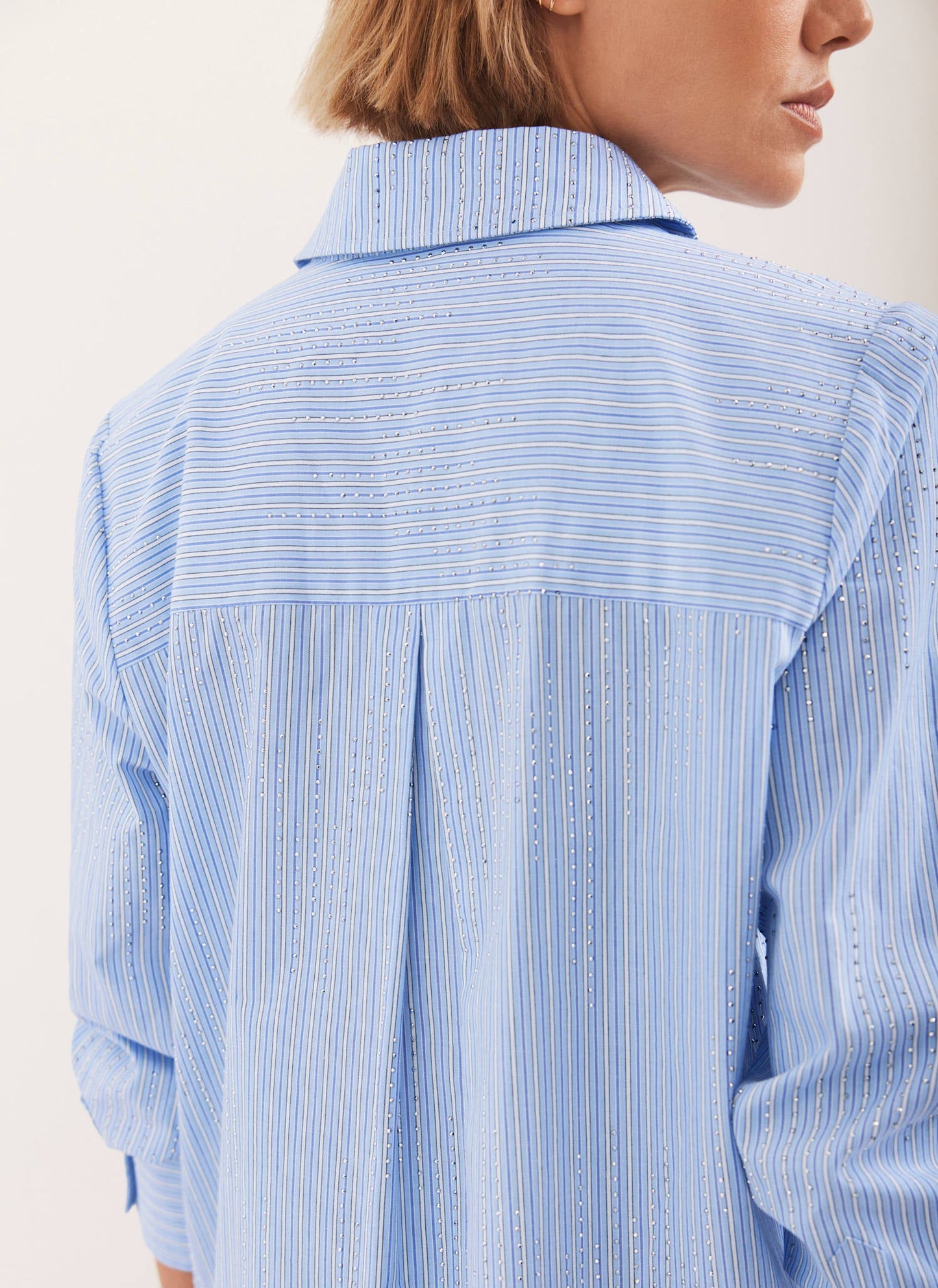 Blue Striped Diamante Detail Shirt