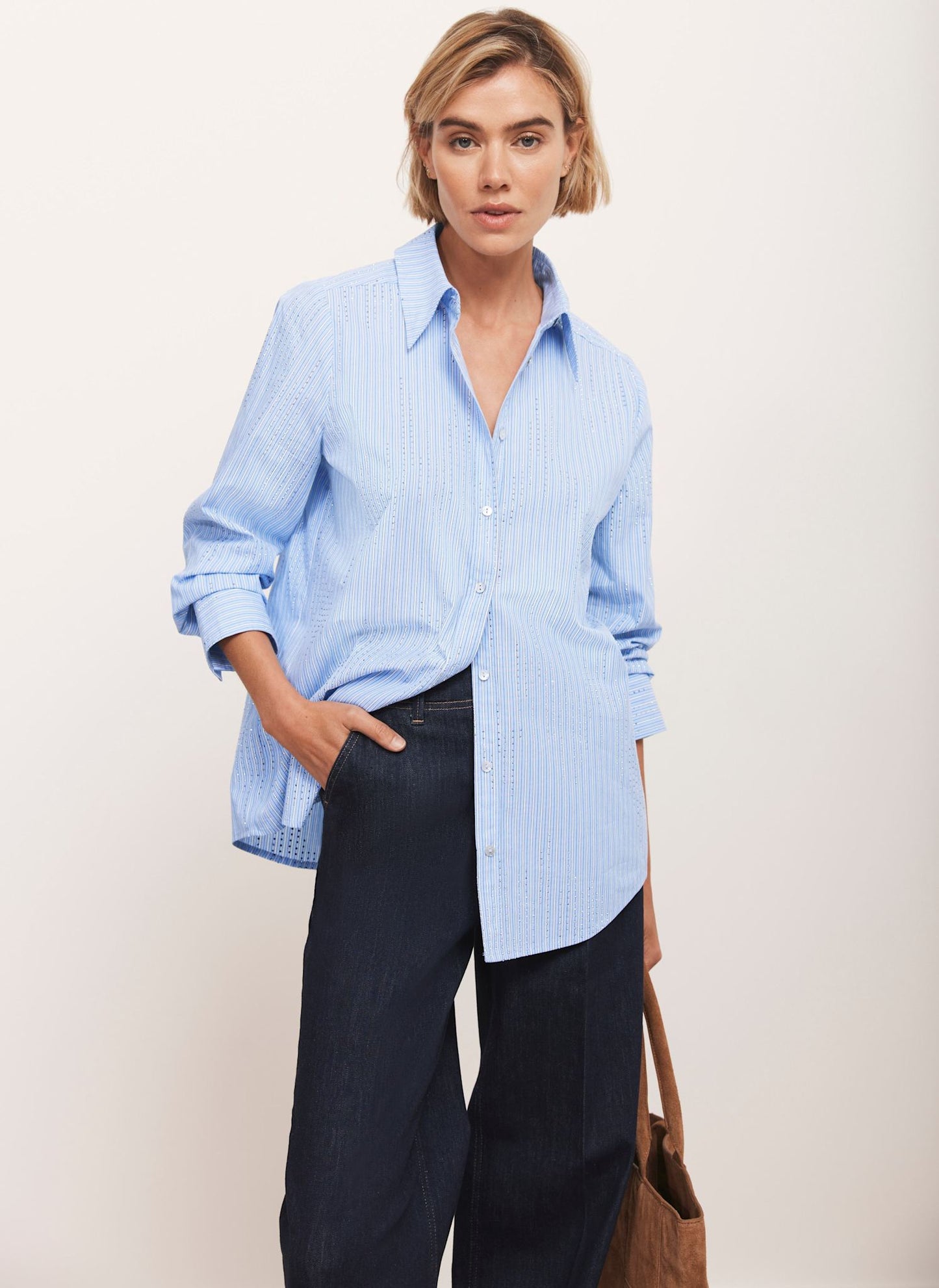 Blue Striped Diamante Detail Shirt
