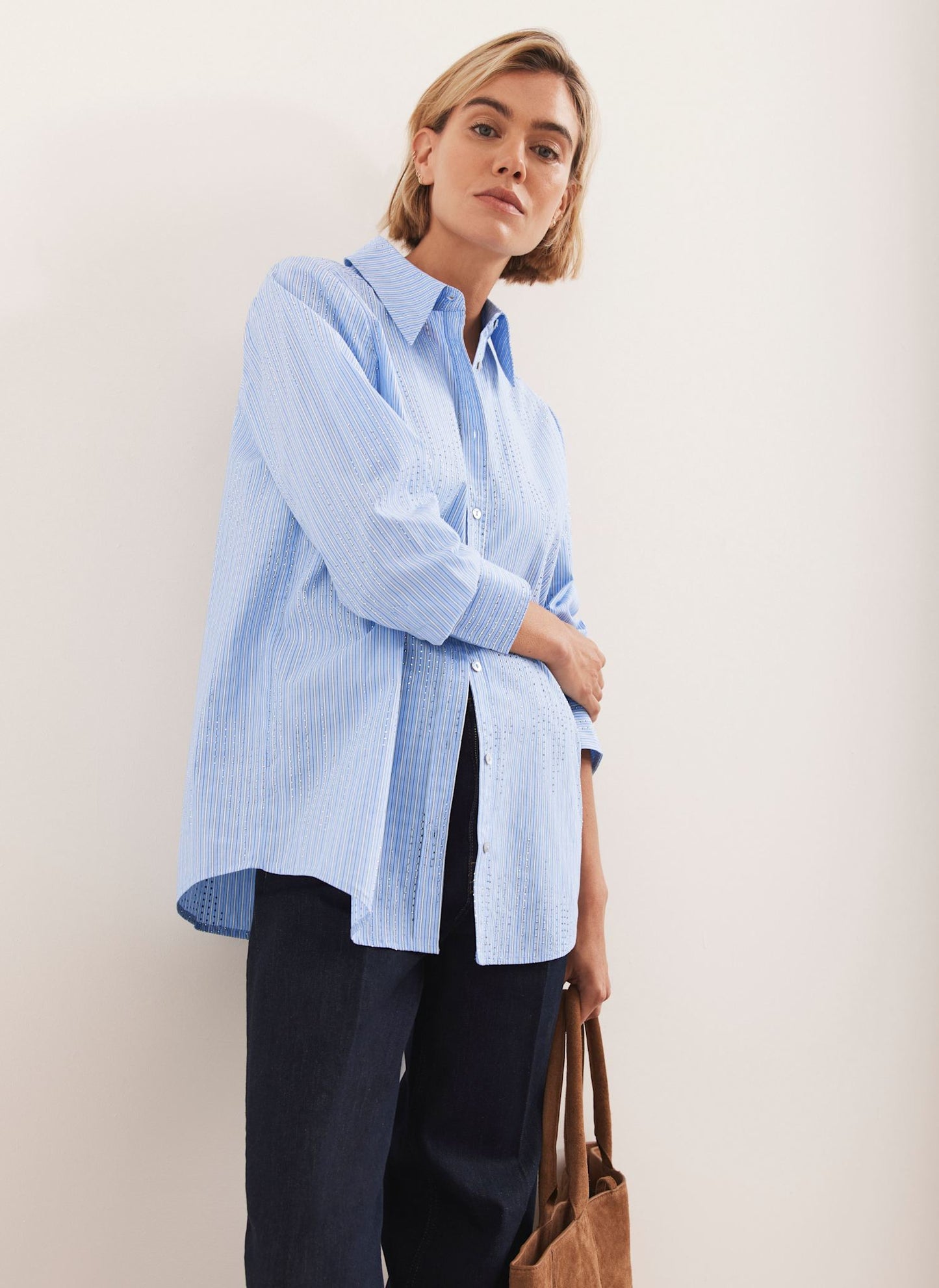 Blue Striped Diamante Detail Shirt