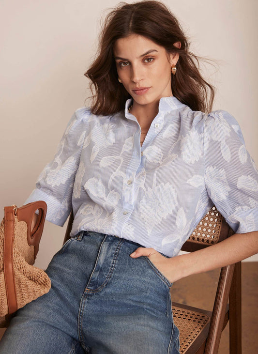 Blue Striped Floral Blouse