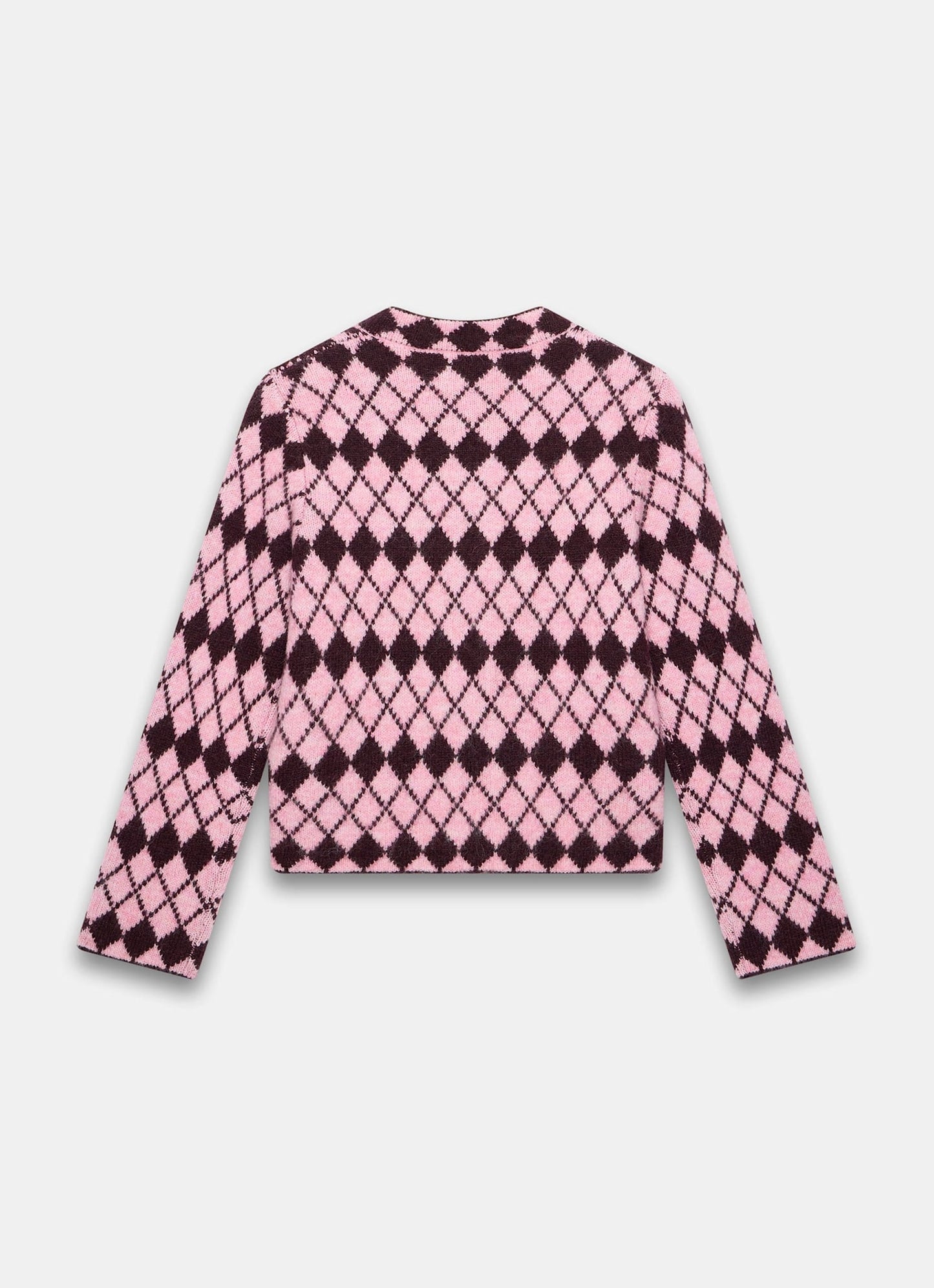 Burgundy Wool Blend Argyle Knit Cardigan
