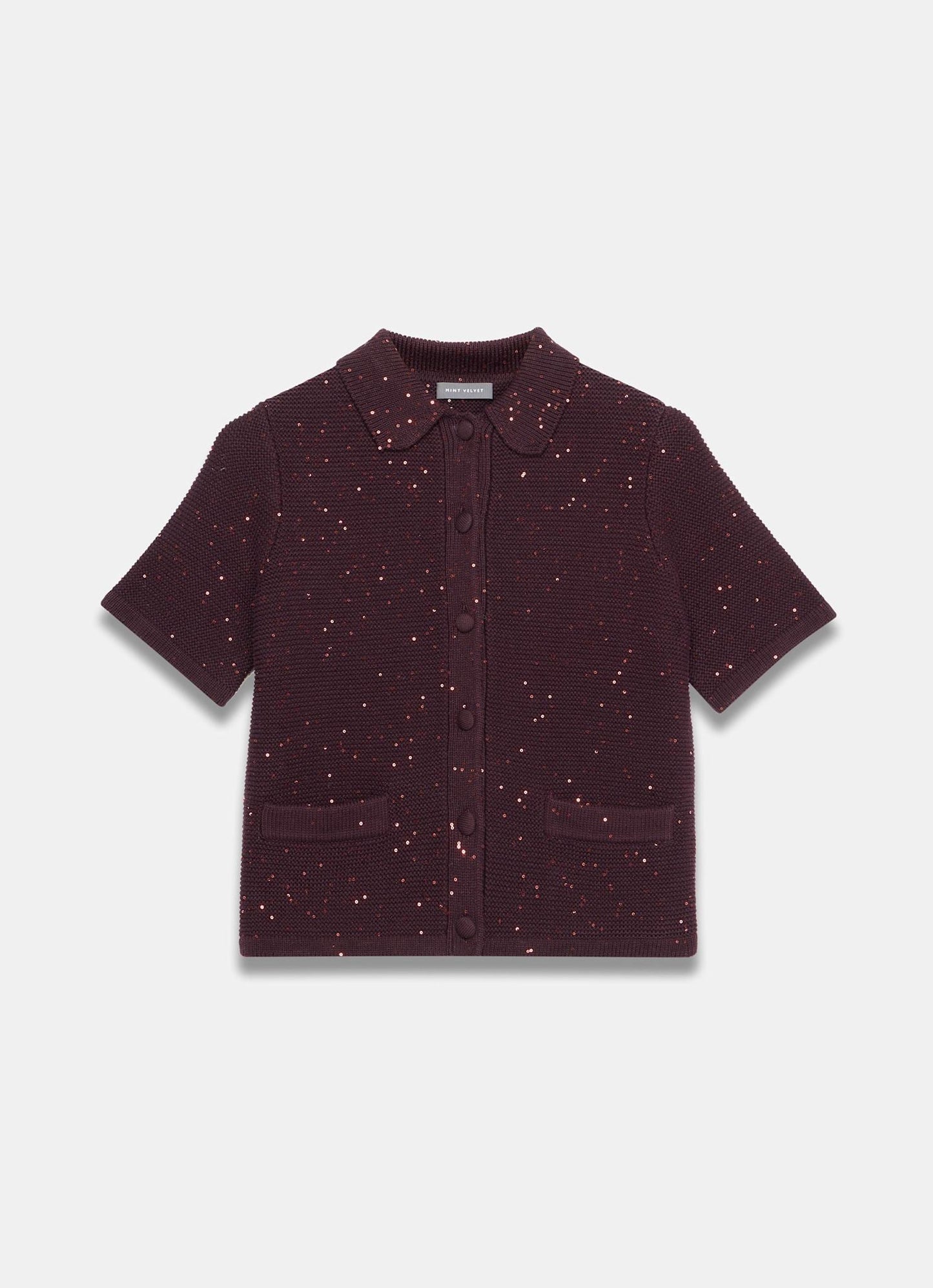 Burgundy Sequin Cotton Blend Cardigan