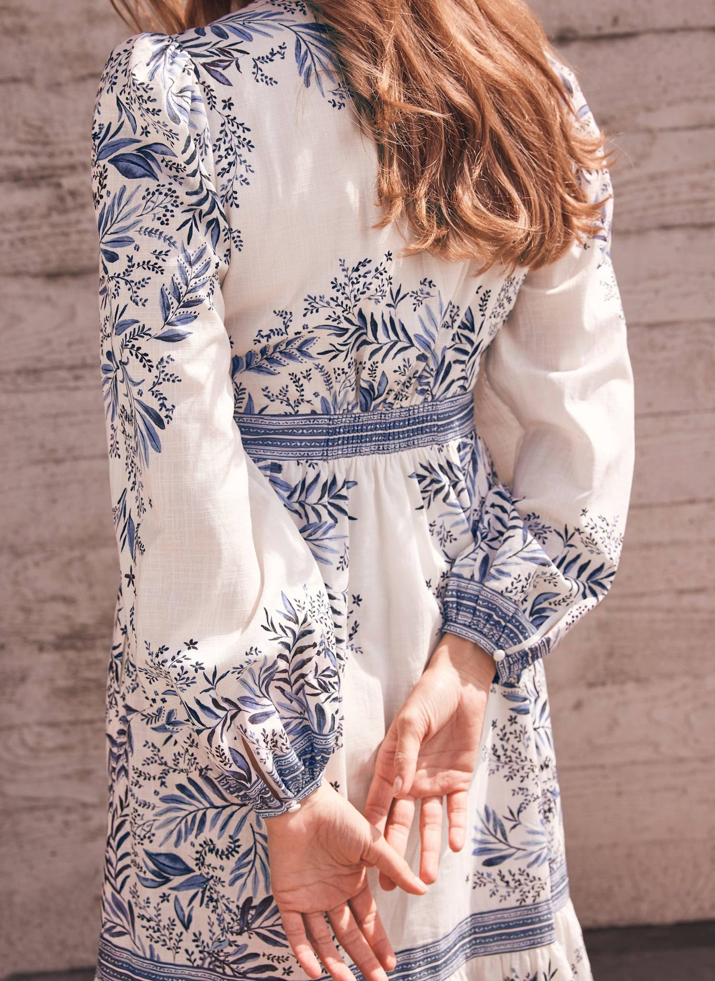 Blue Floral Print Midi Dress