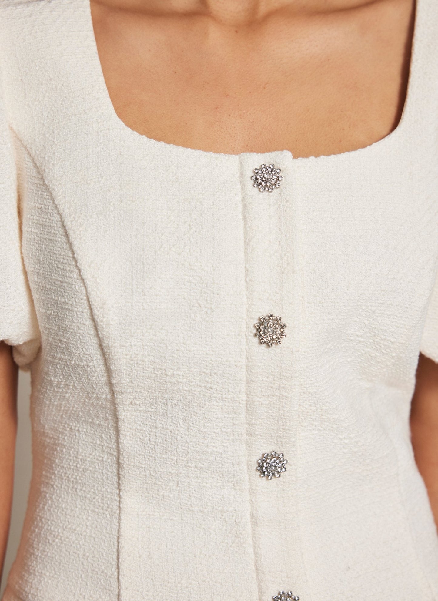 Cream Boucle Sheer Hem Maxi Dress