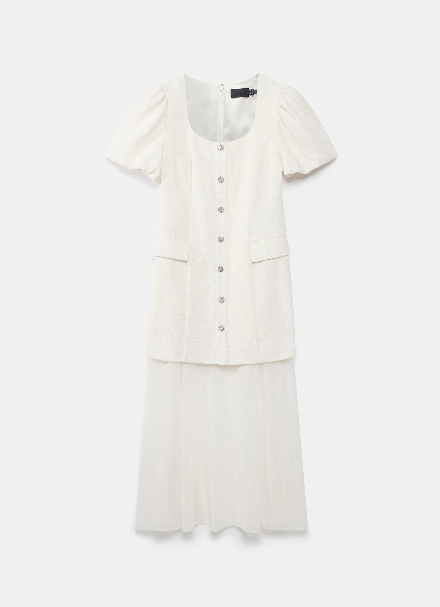 Cream Boucle Sheer Hem Maxi Dress