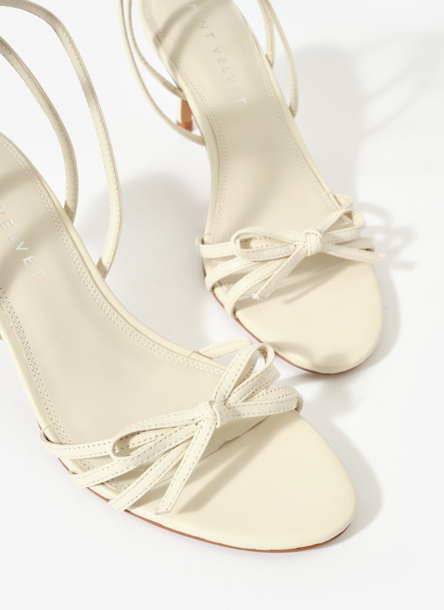 Bridie Cream Leather Strappy Bow Heels