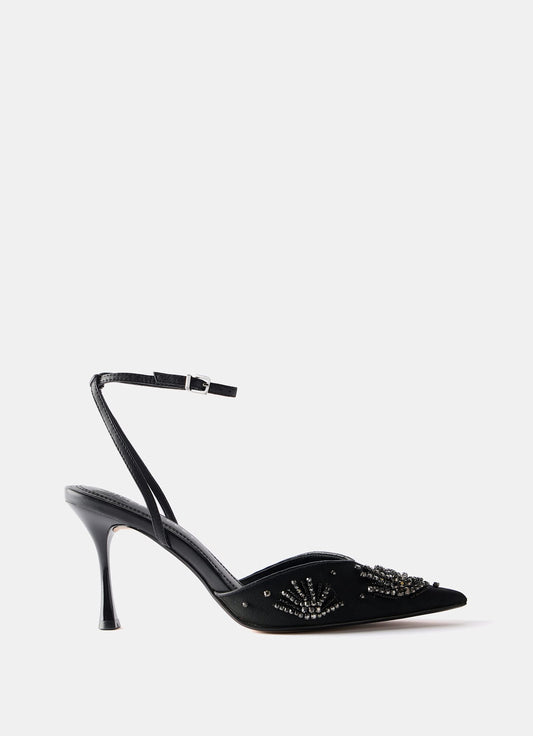 Ari Black Embellished Mesh High Heels