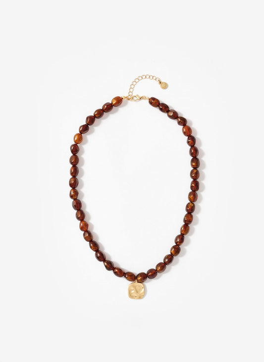 Brown Beaded Charm Necklace
