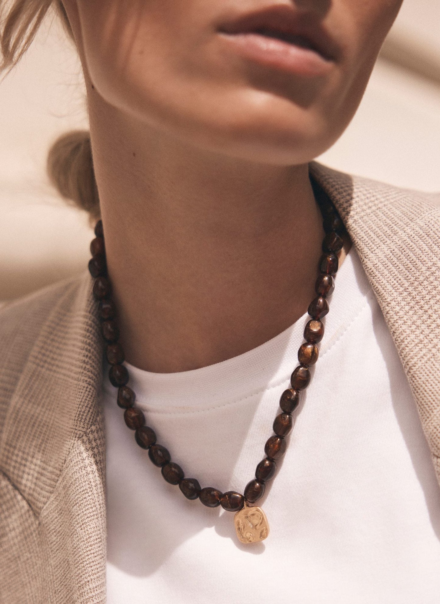 Brown Beaded Charm Necklace