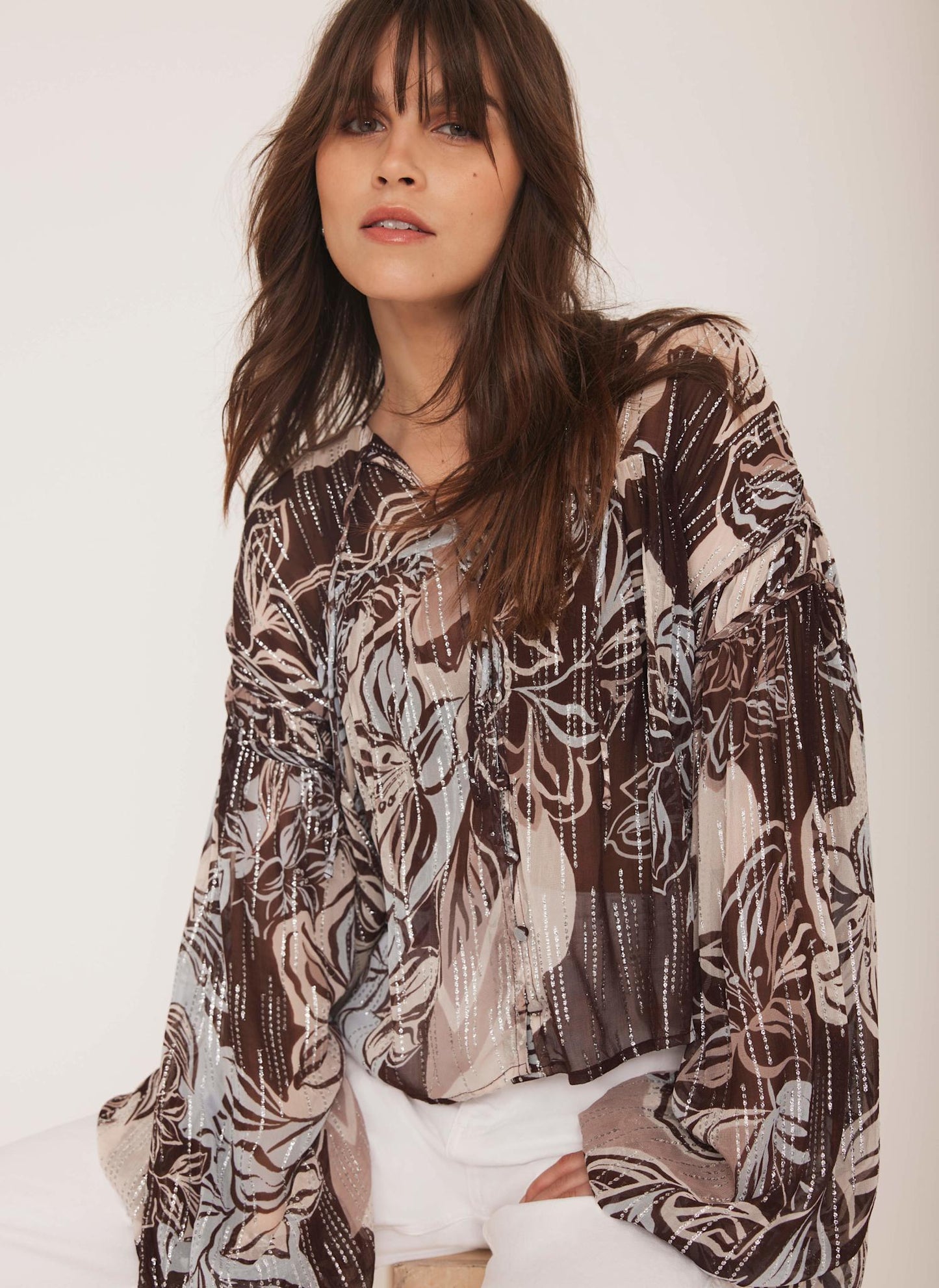 Brown Floral Print Blouse