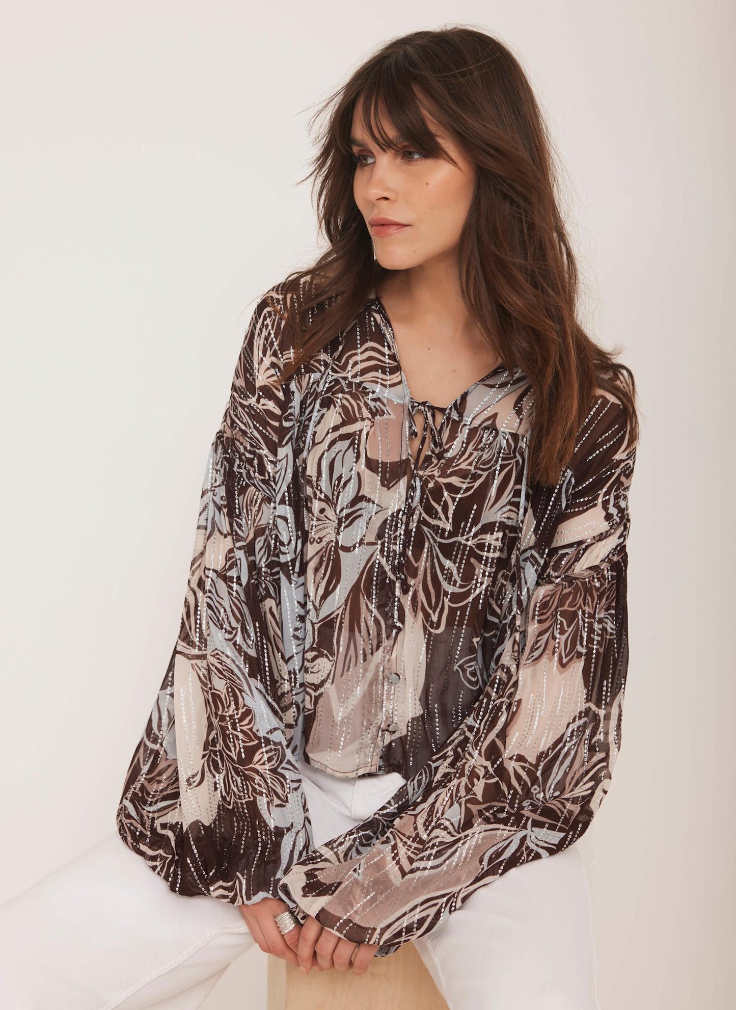 Brown Floral Print Blouse