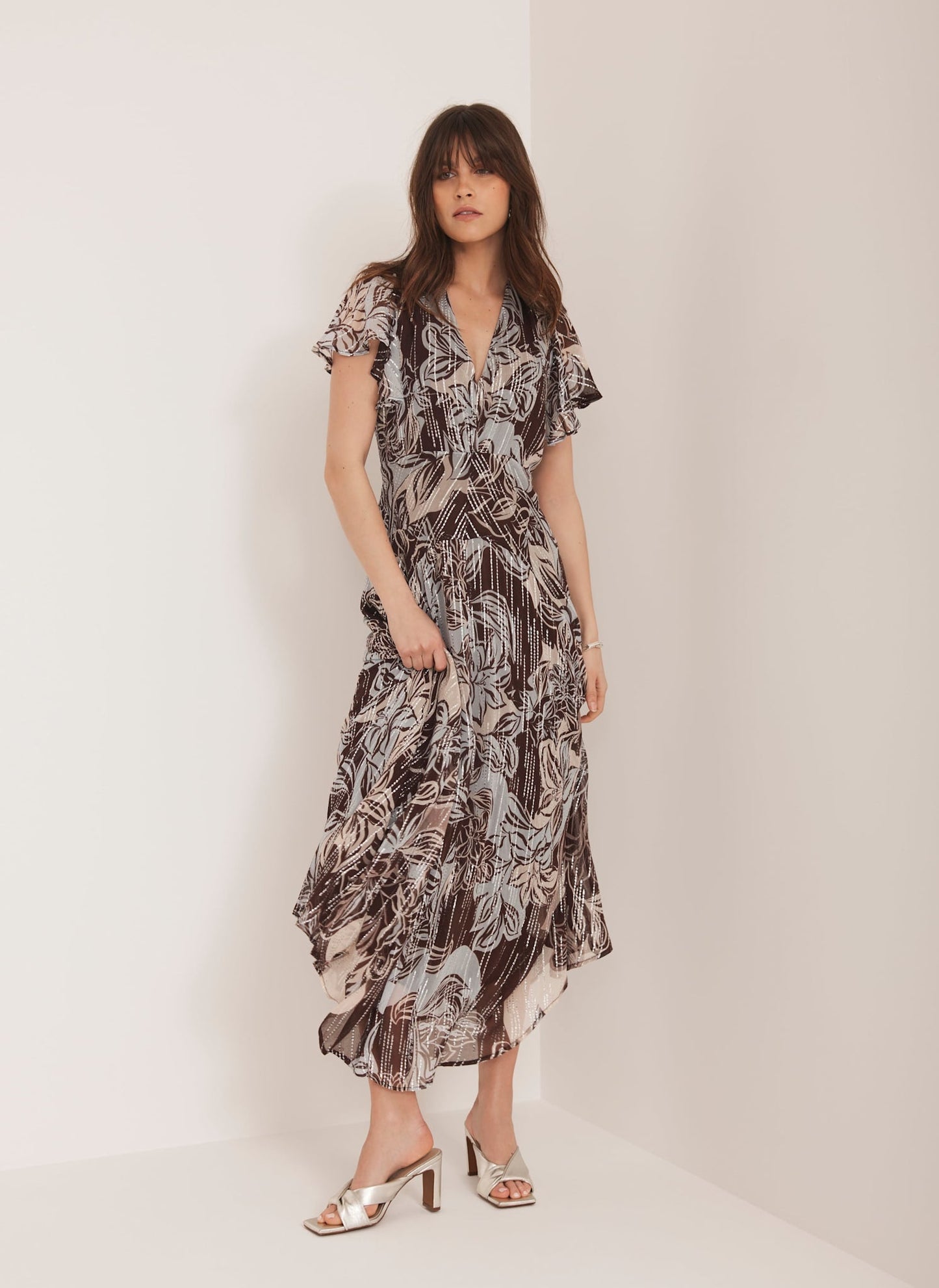 Brown Floral Print Maxi Dress
