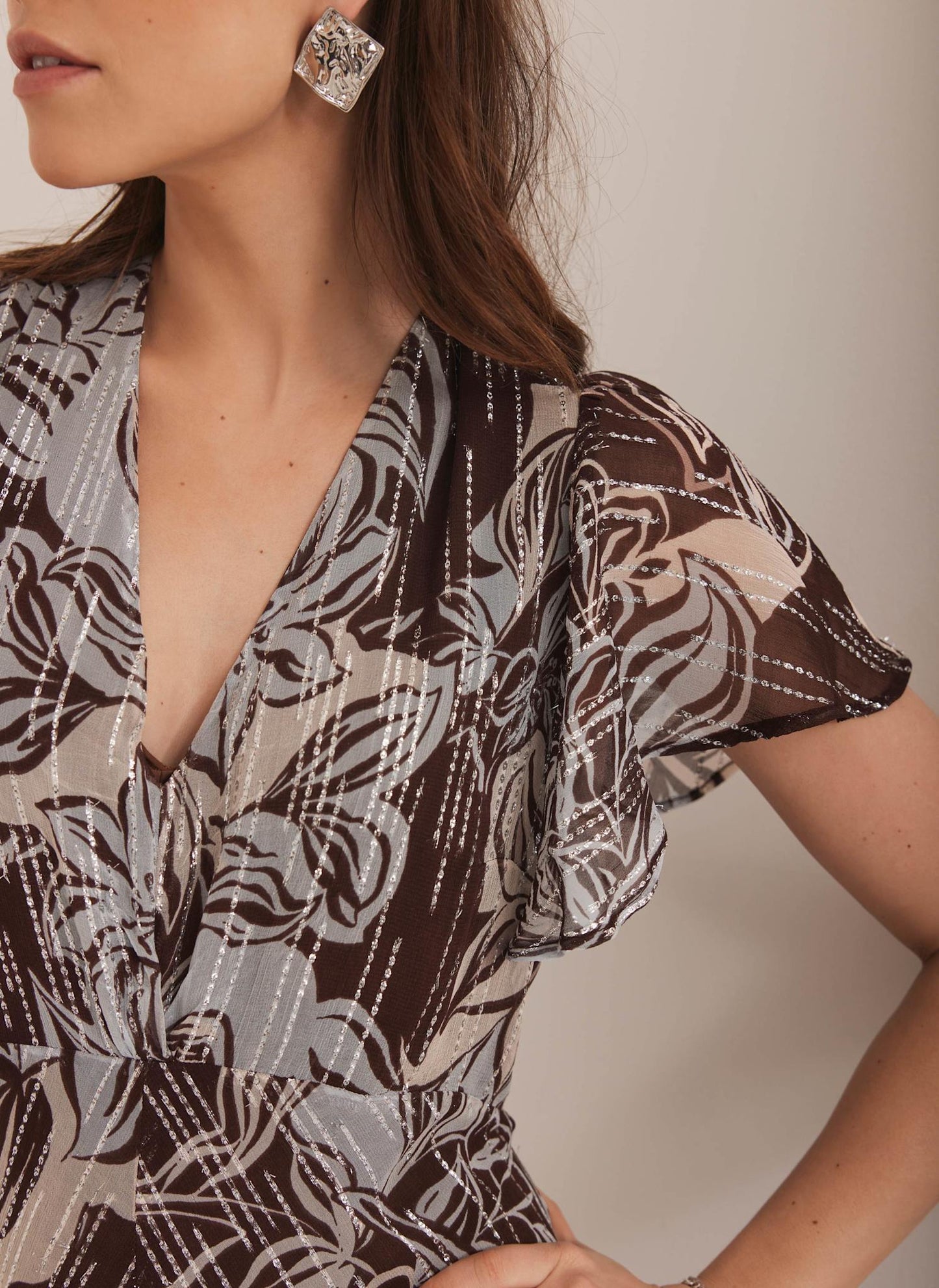 Brown Floral Print Maxi Dress