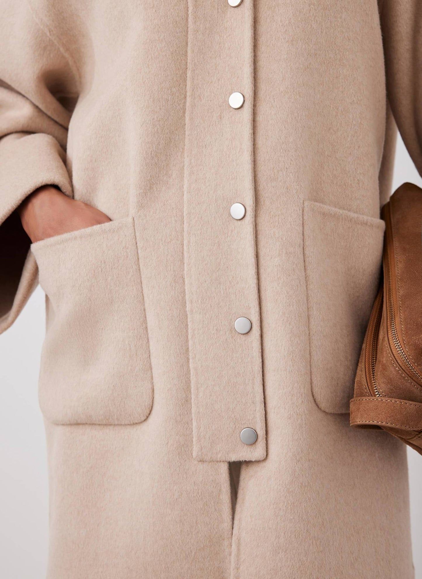 Neutral Wool Blend Hand Finished Collarless Coat
