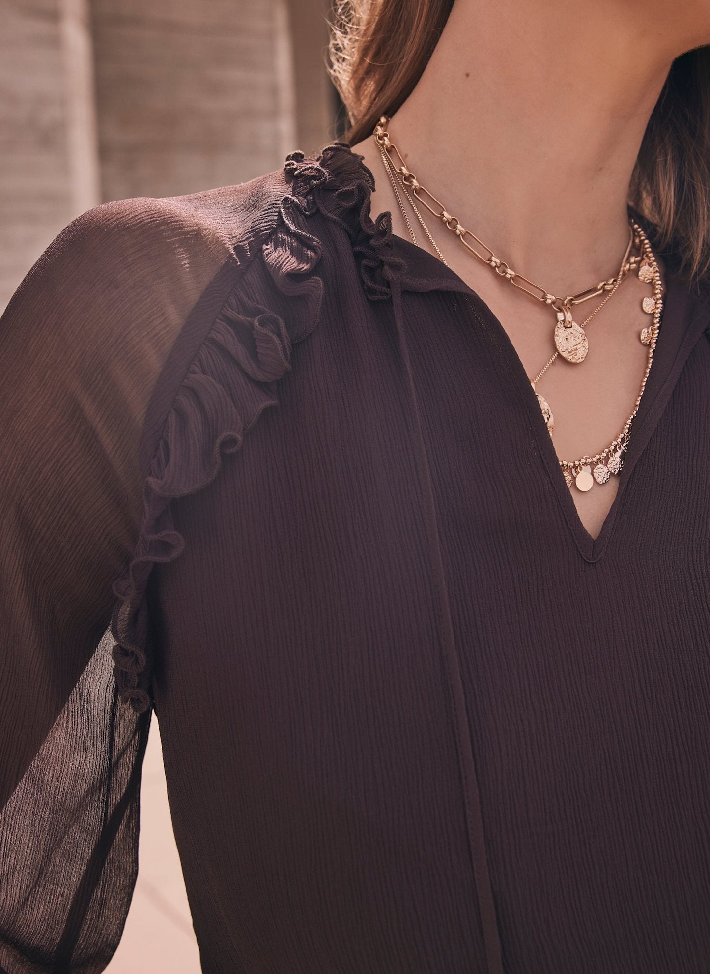 Brown Ruffle Detail Blouse