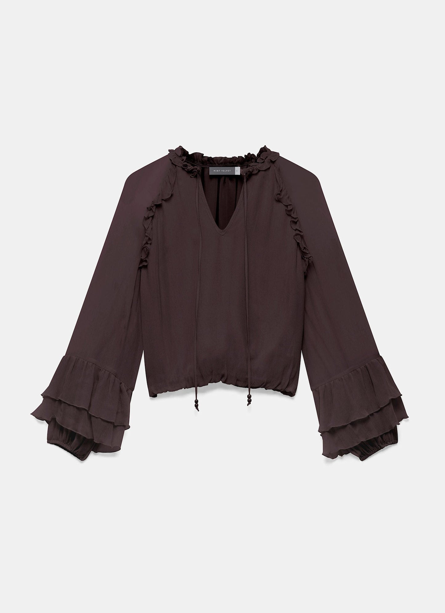 Brown Ruffle Detail Blouse