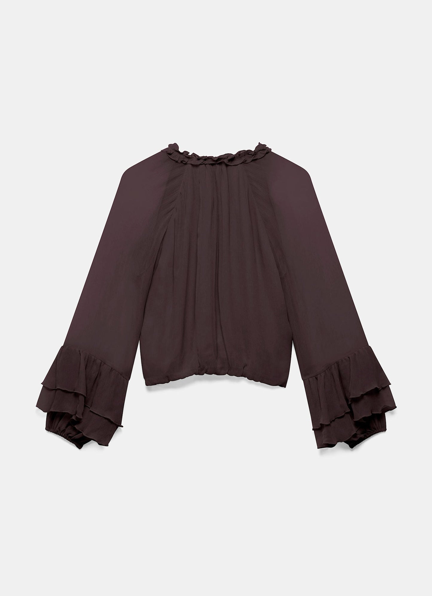 Brown Ruffle Detail Blouse