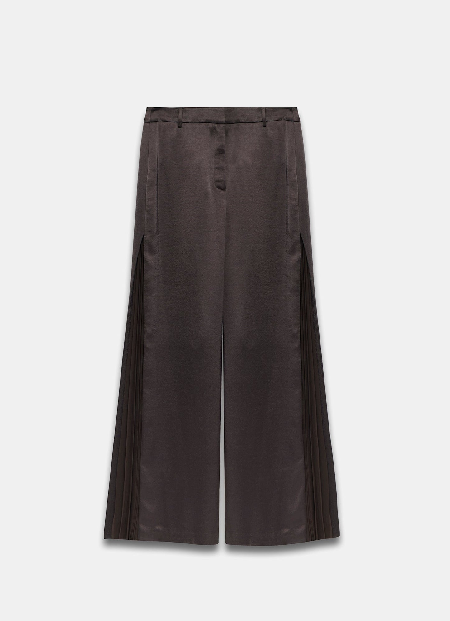 Brown Satin Side Pleat Wide Trousers