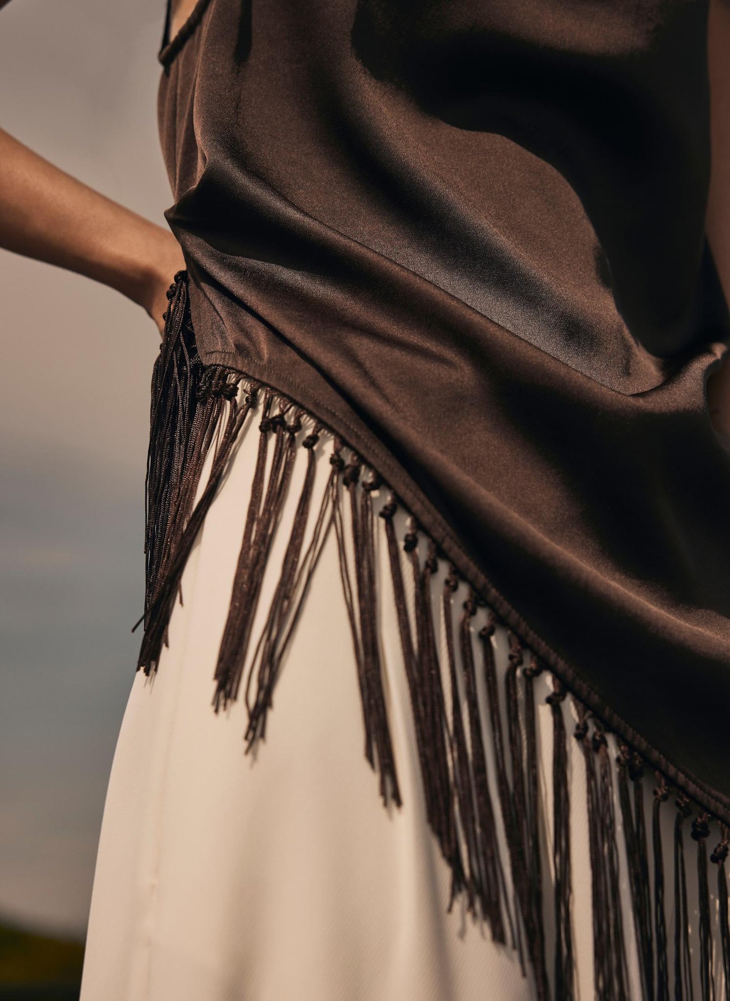 Brown Satin Tassle Top