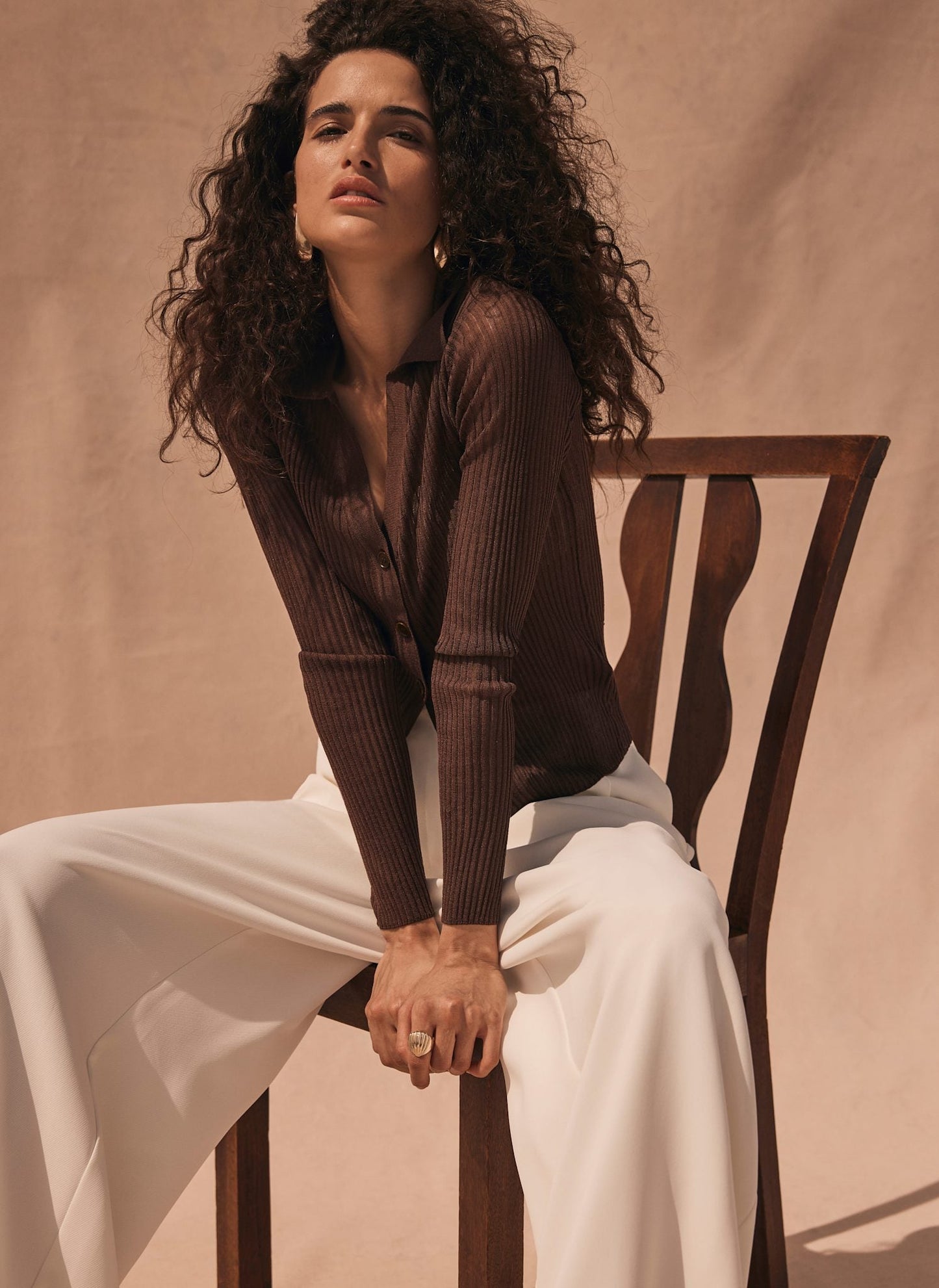Brown Sheer Collar Knit Shirt