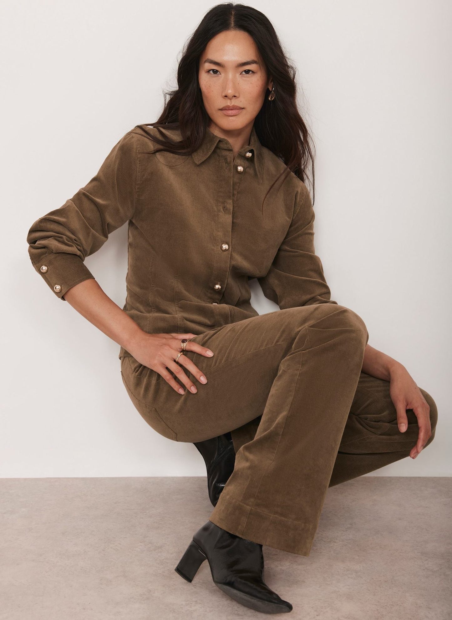 Brown Fitted Corduroy Shirt