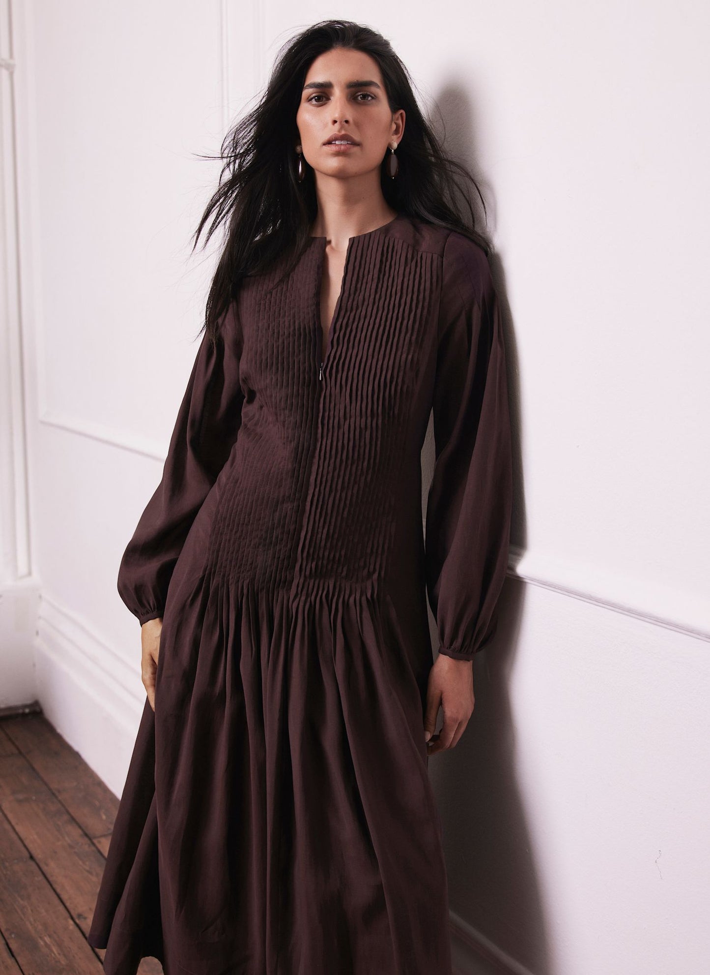 Burgundy Pintuck Maxi Dress